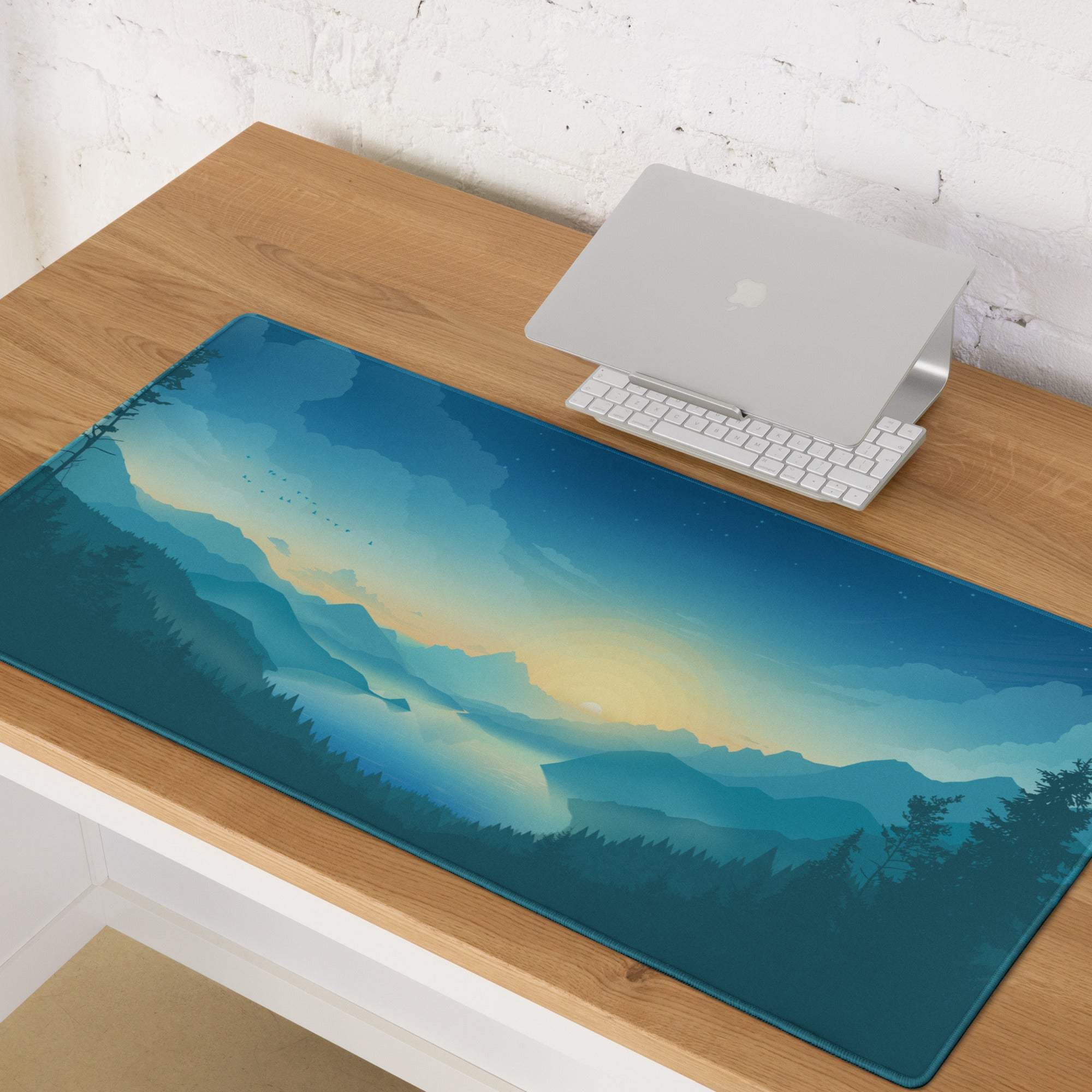 Dreamy Mountain Sunrise Blue Gradient Large Gaming Mouse Pad