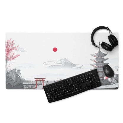 Japanese Zen Landscape white and red large gaming mouse pad with Mount Fuji