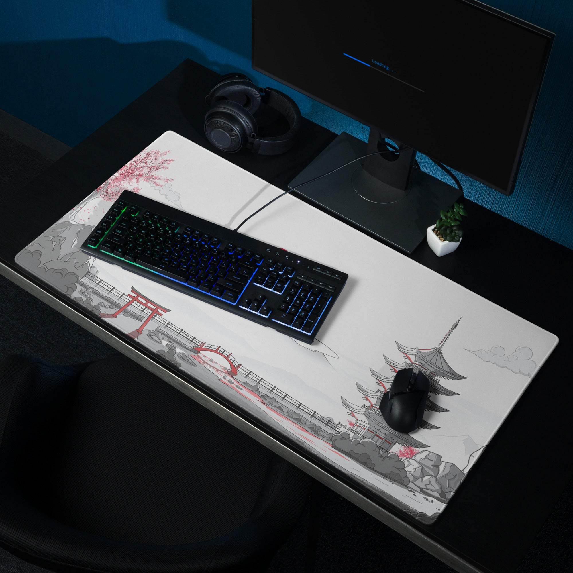 White Japanese Zen pagoda torii cherry blossom gaming mousepad