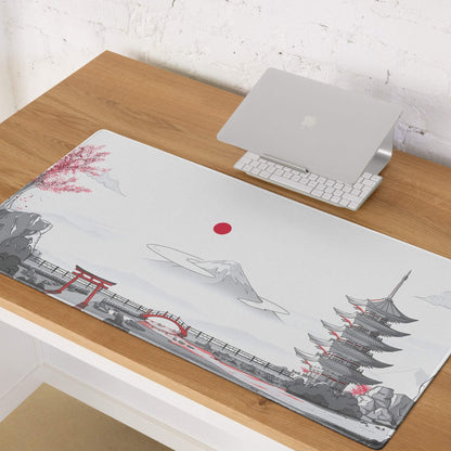 Japanese Zen Landscape white gaming mouse pad with Mount Fuji design