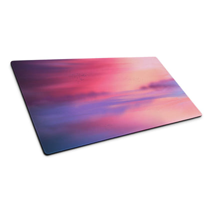 Pastel sunset gradient large gaming mouse pad on glass cutting board