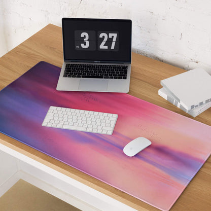 Vibrant pastel sunset gradient large gaming mouse pad with non-slip edge stitching
