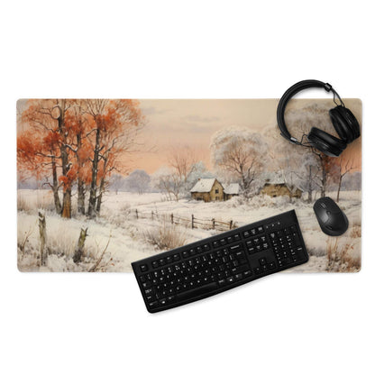 Large nature-inspired snowy winter landscape gaming mouse pad with non-slip base