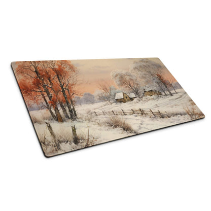 Large nature-inspired snowy winter landscape gaming mouse pad with non-slip base