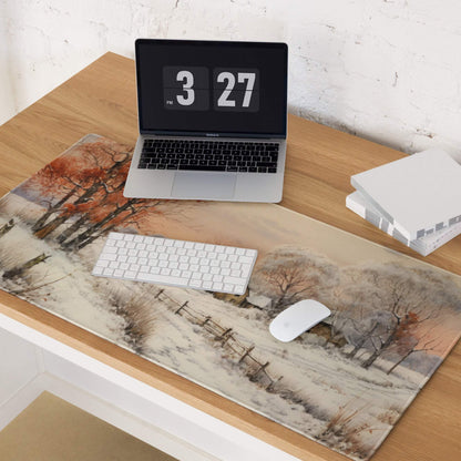 Large frosty autumn snowy trees fence gaming mousepad non-slip base