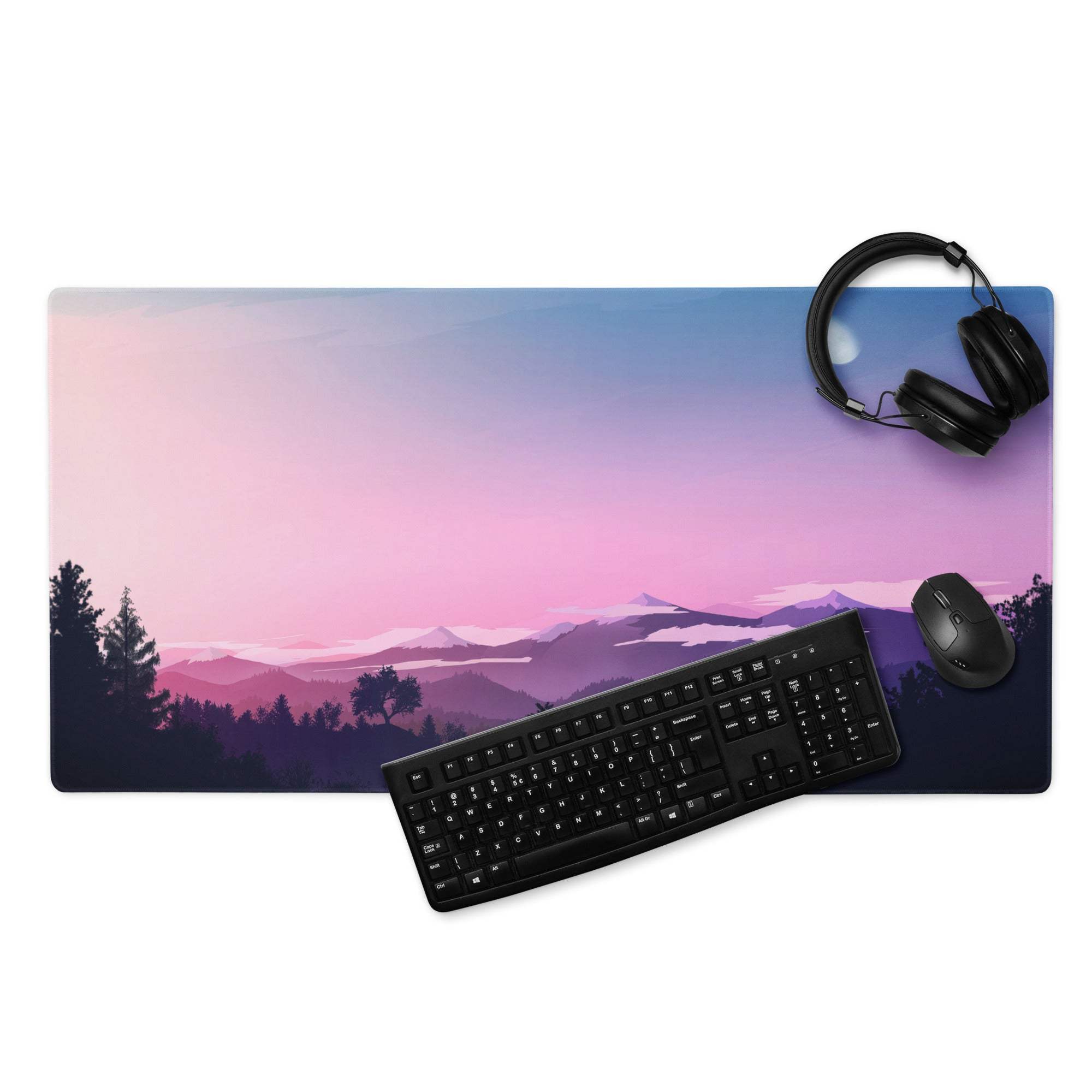 Pastel pink purple sunset mountain large gaming mouse pad