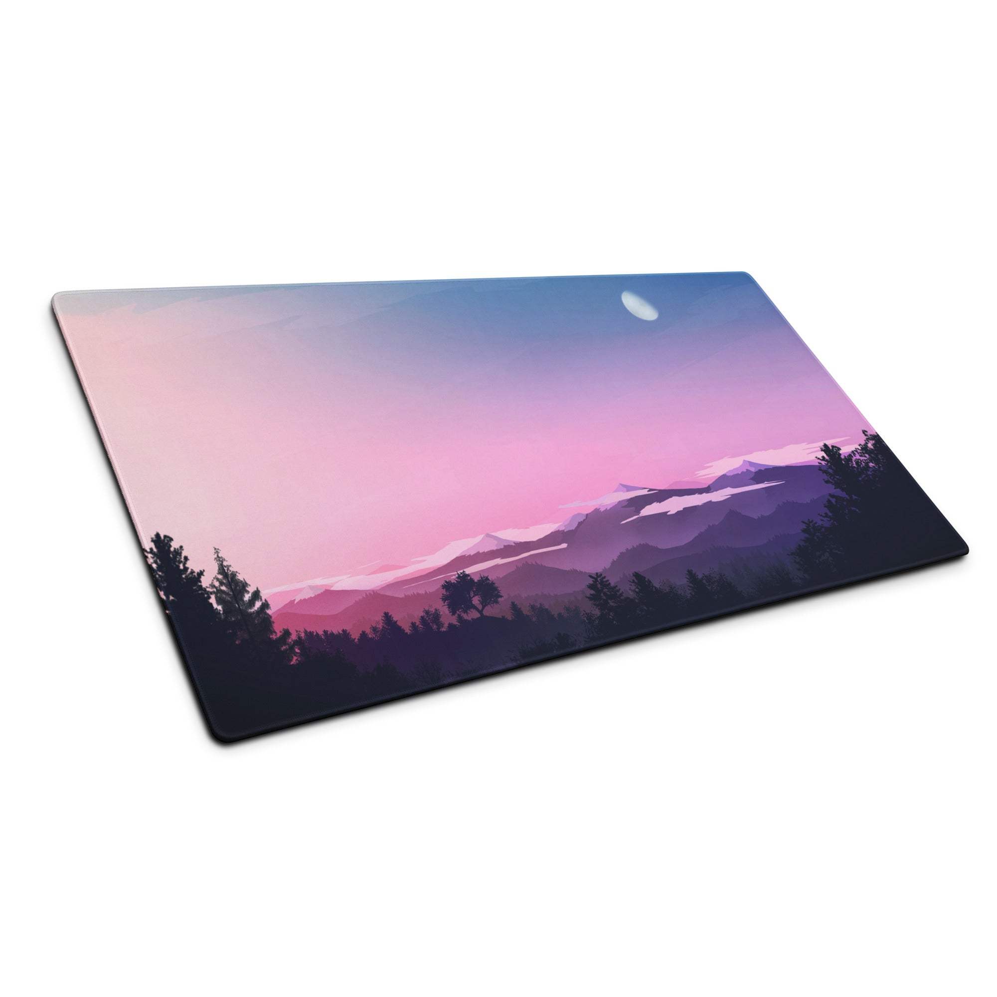 Pastel pink purple sunset mountain large gaming mouse pad with non-slip backing