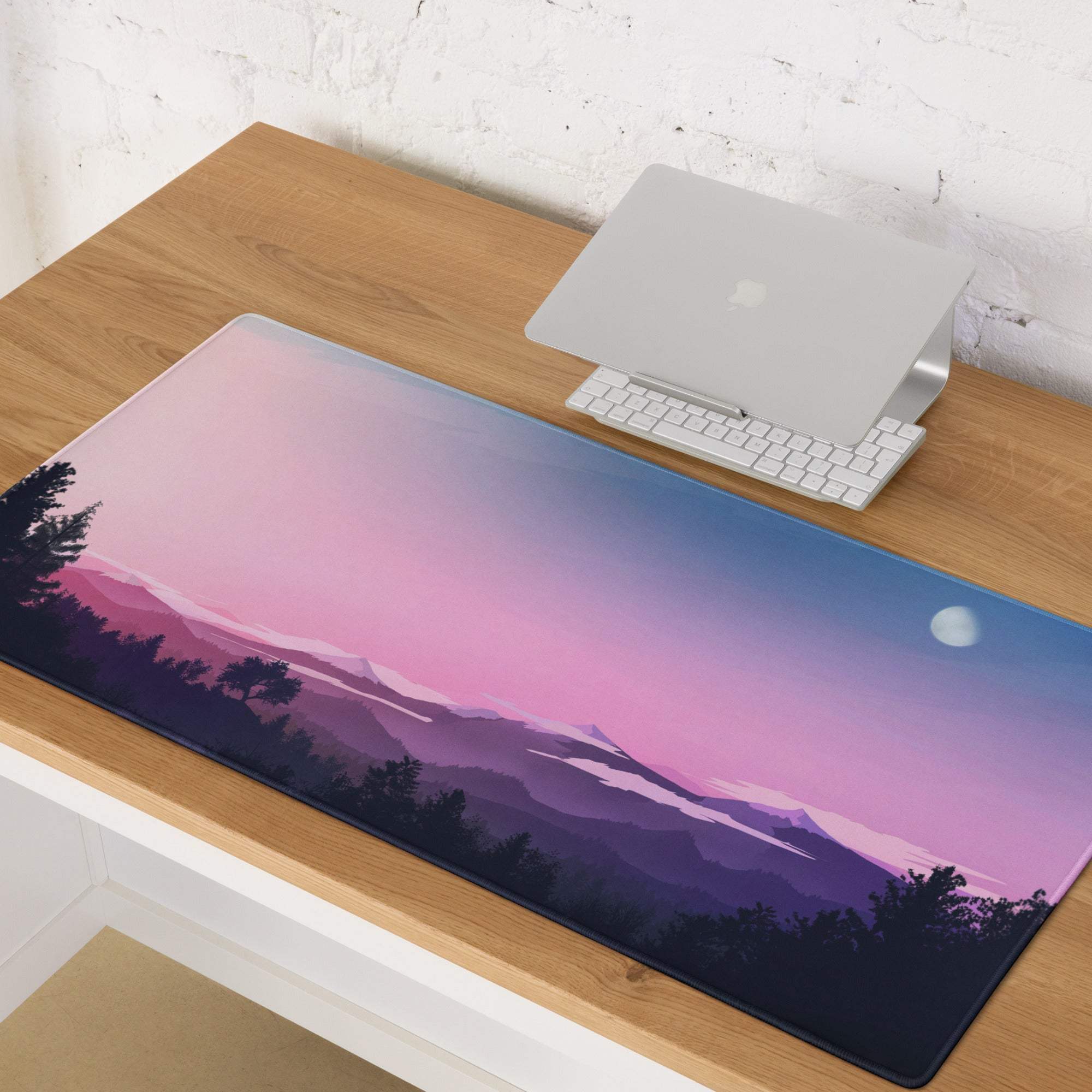 Pastel pink purple sunset mountain large gaming mouse pad