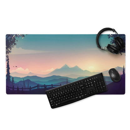 Serene mountain sunset gaming mouse pad with non-slip base