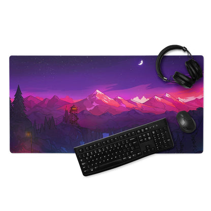 Vibrant purple pink mountain night sky large gaming mouse pad