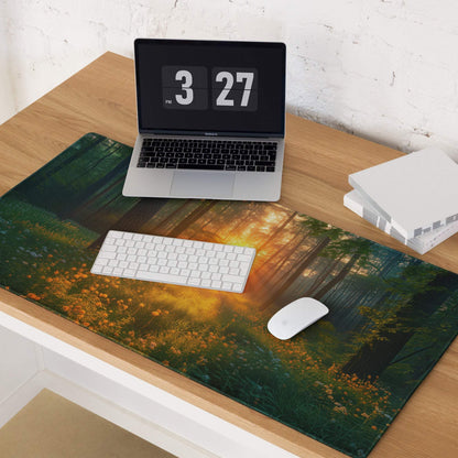 Forest Sunrise large gaming mouse pad with vibrant forest scene, non-slip base