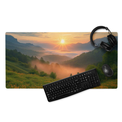 Epic golden hour sunrise mountain gaming mouse pad, large non-slip