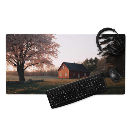 Pastoral autumn landscape gaming mouse pad with rural sunset scene