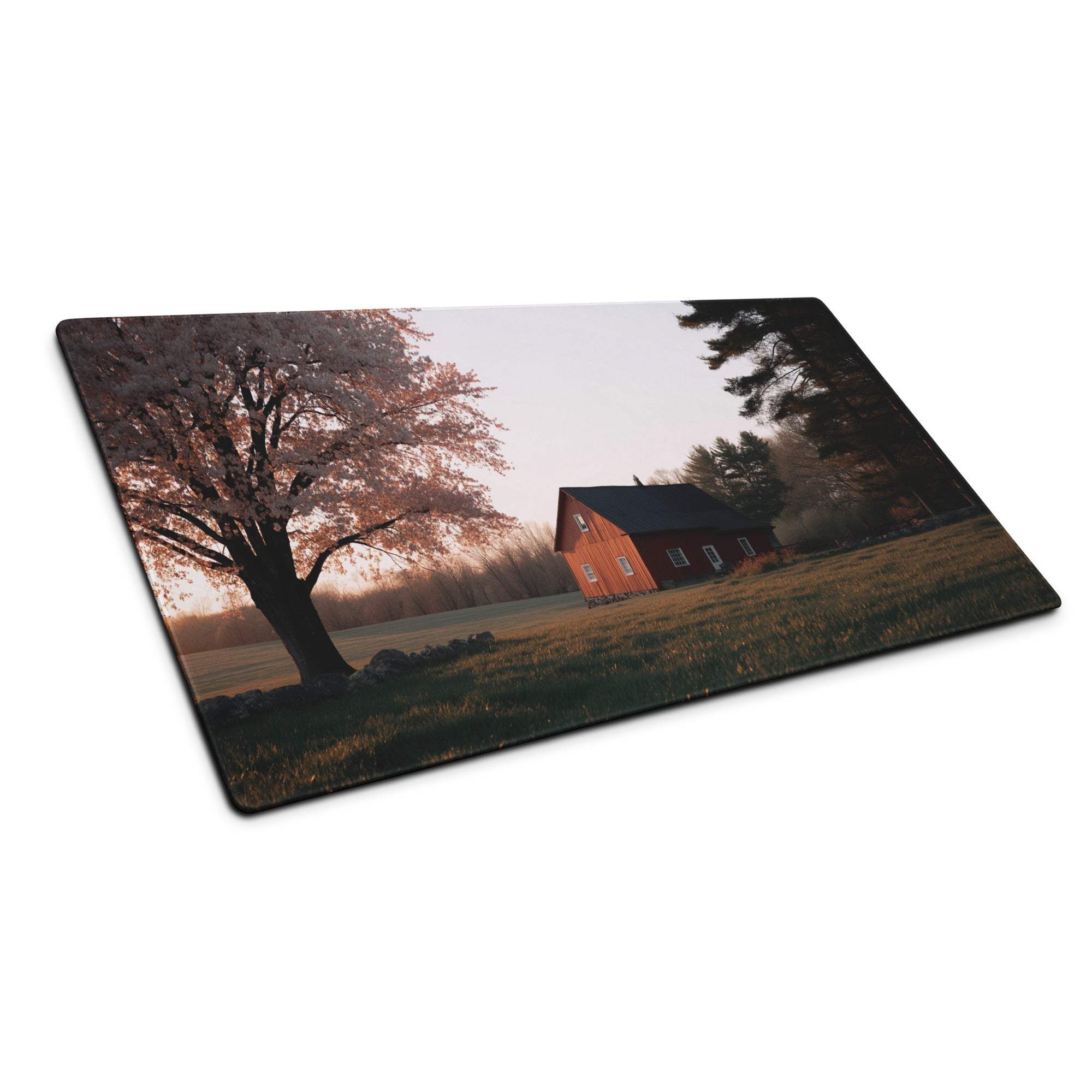 Rectangular glass cutting board with red house print for pastoral autumn gaming mouse pad