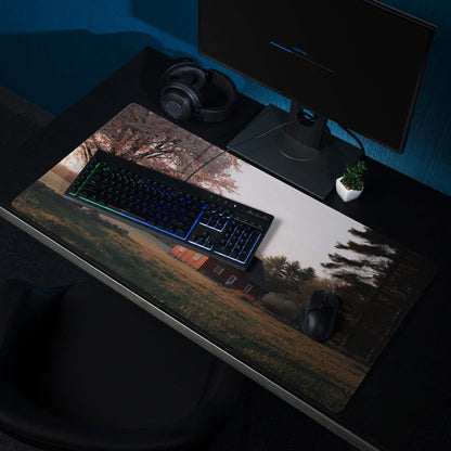 Pastoral autumn landscape gaming mouse pad with rustic barn scene