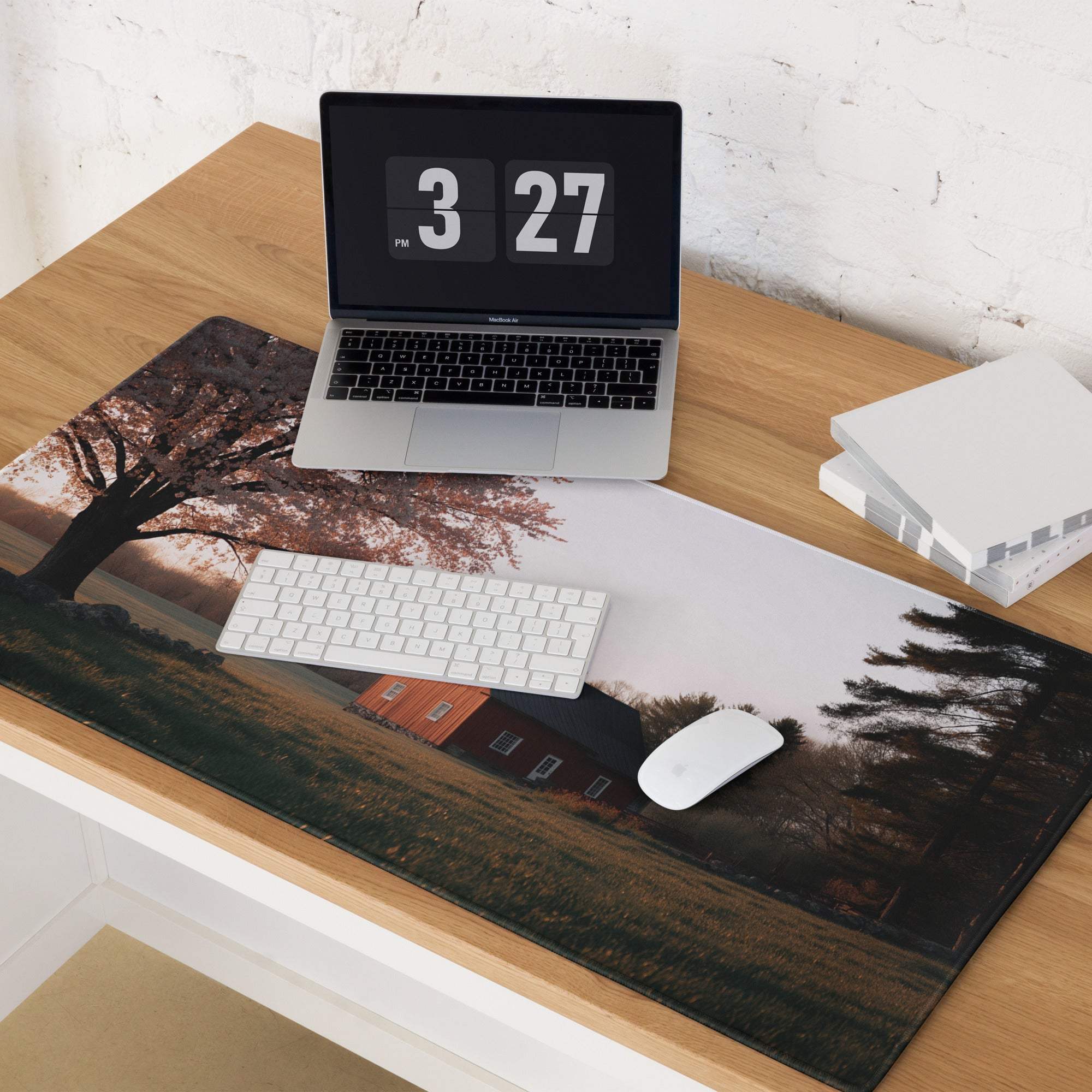 Pastoral Autumn Landscape Gaming Mouse Pad with Tree, Barn, Field