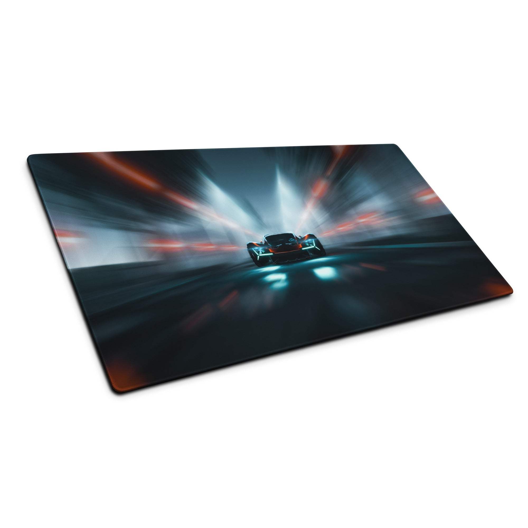 Cyberpunk neon car race large gaming mouse pad with glowing headlights