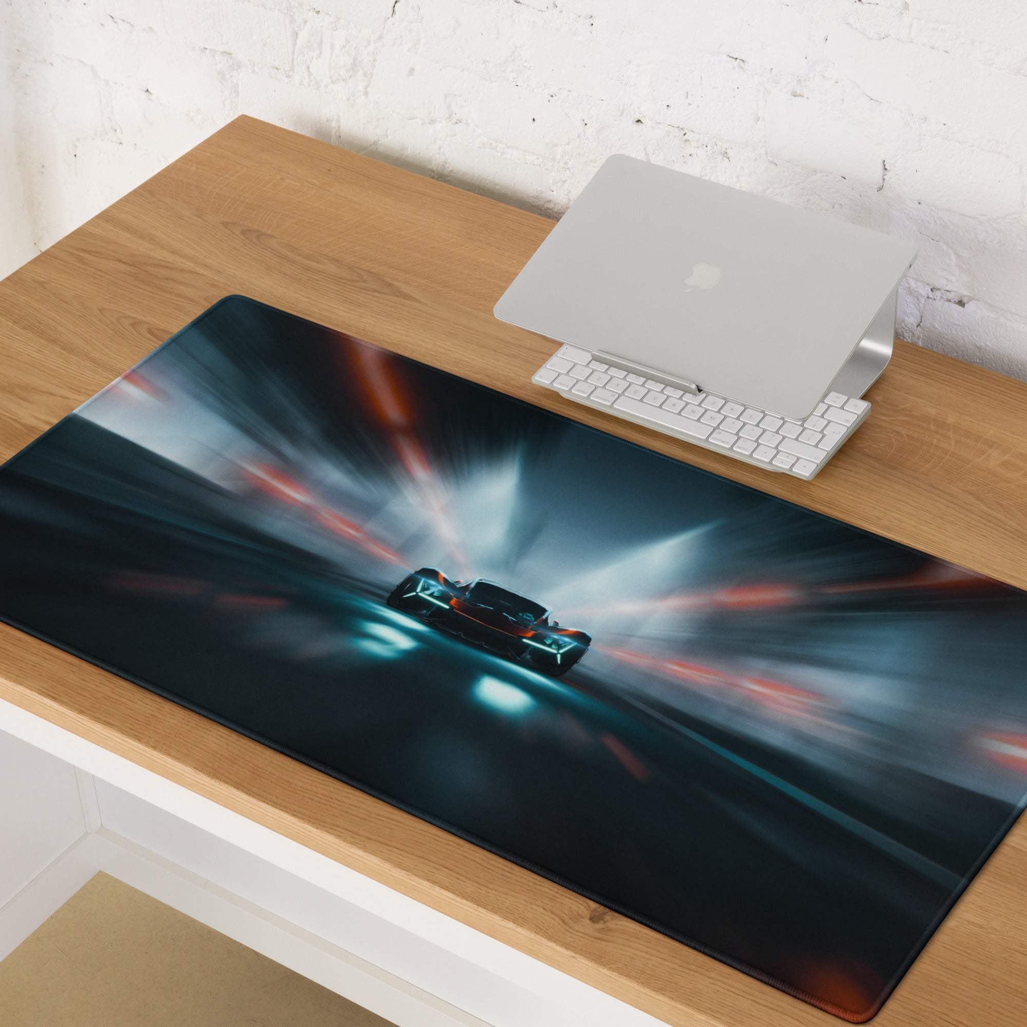 Cyberpunk neon car race large gaming mouse pad with light trails