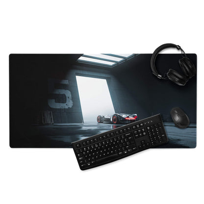 Black Moody Blue gaming mousepad with sci-fi racing car scene