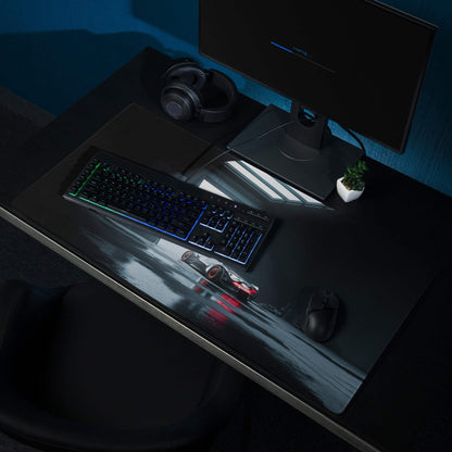 Moody Blue black racing car gaming mouse pad with red accents glossy finish