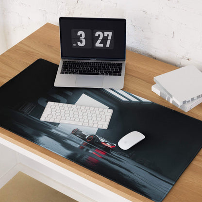 Moody Blue black racing car gaming mousepad with glossy finish, red lights