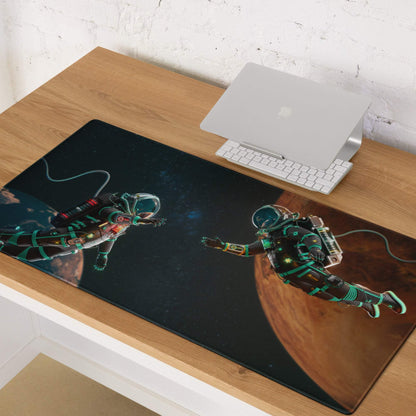 Sleek black Space Astronaut Adventure large gaming mouse pad with astronauts
