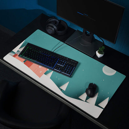 Teal and white geometric mountain landscape gaming mousepad