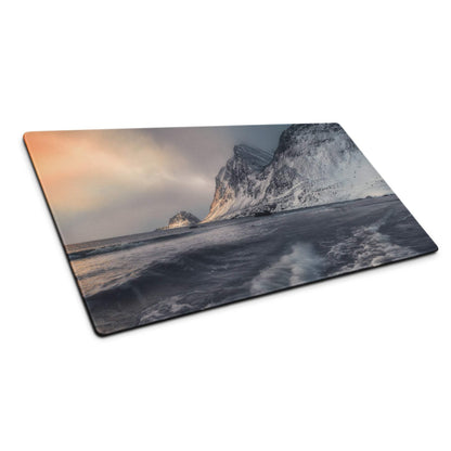 Arctic snow mountain ocean large gaming mouse pad with cliffs and waves print