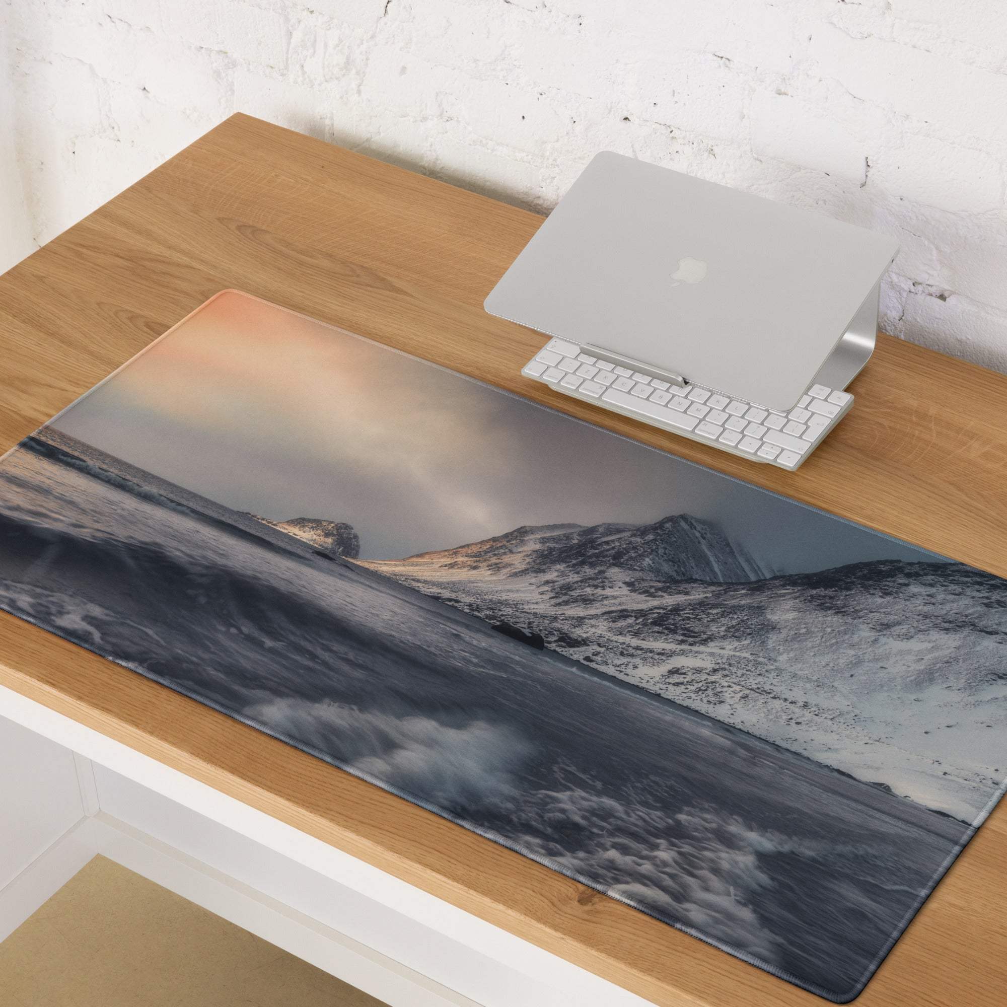 Arctic Snow Mountain Ocean large gaming mouse pad with coastal landscape