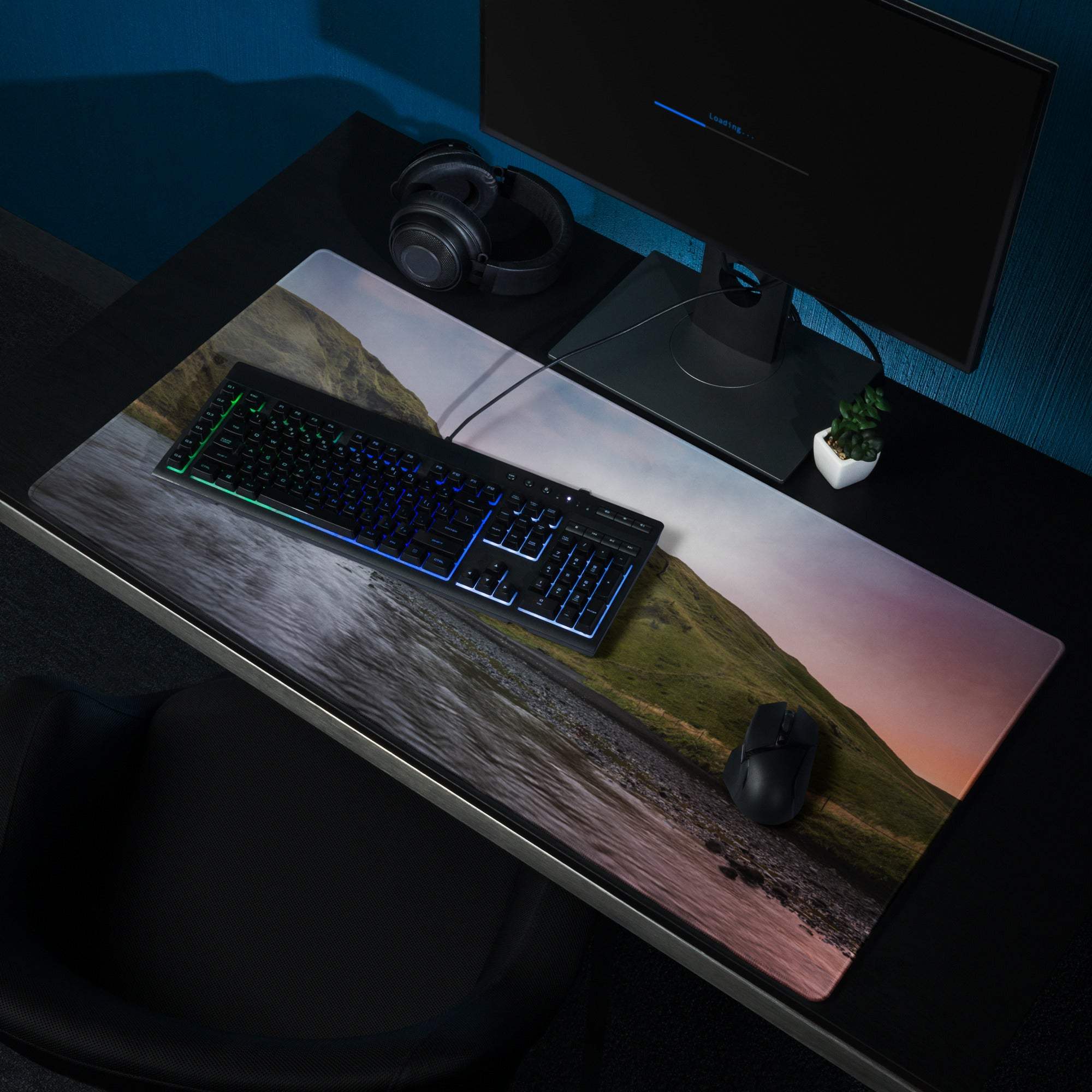 Premium large scenic sunset coastal cliff gaming mousepad