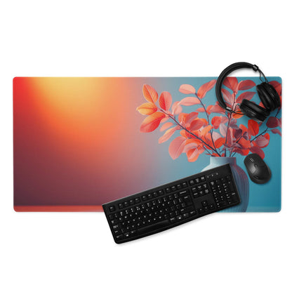Vibrant gradient gaming mouse pad with autumn leaves, non-slip base, stitched edges