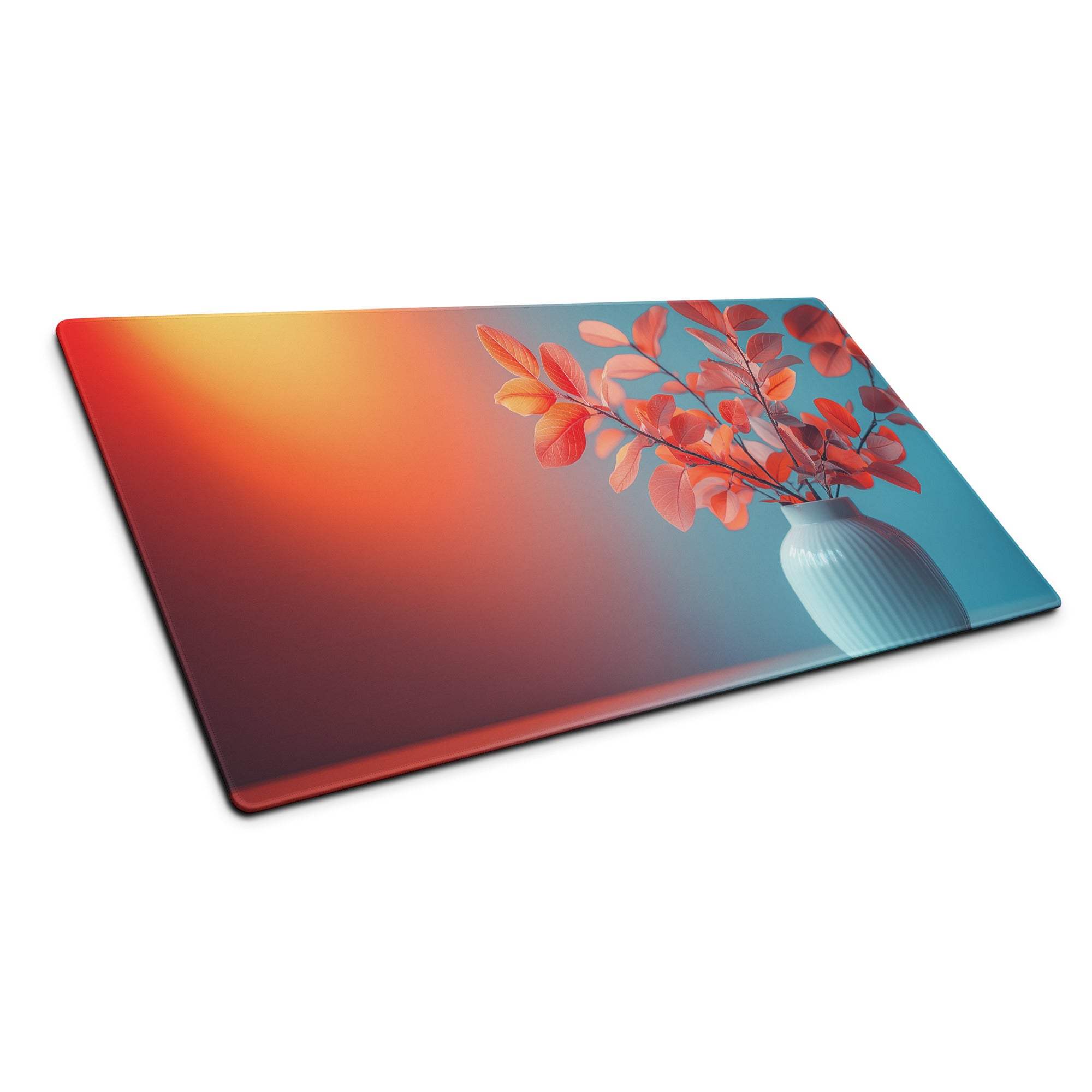 Vibrant orange leaves glass cutting board on gradient red-orange to blue mouse pad