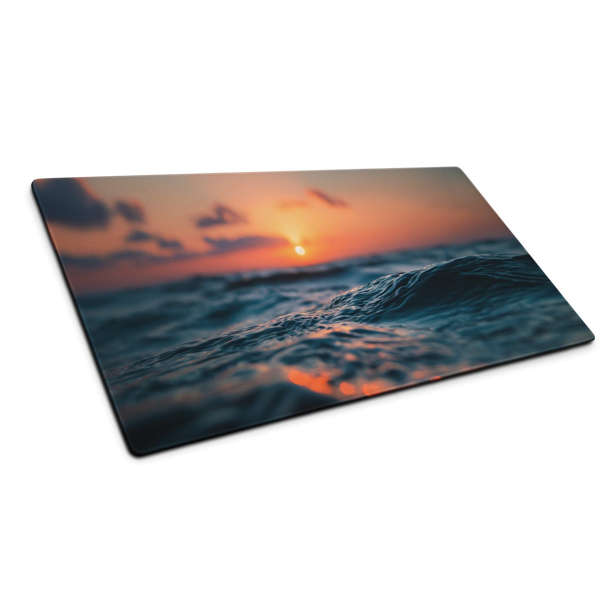 Vibrant ocean sunset blue mood rectangular glass cutting board with waves