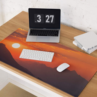 Vibrant orange red sunset mountain landscape gaming mouse pad