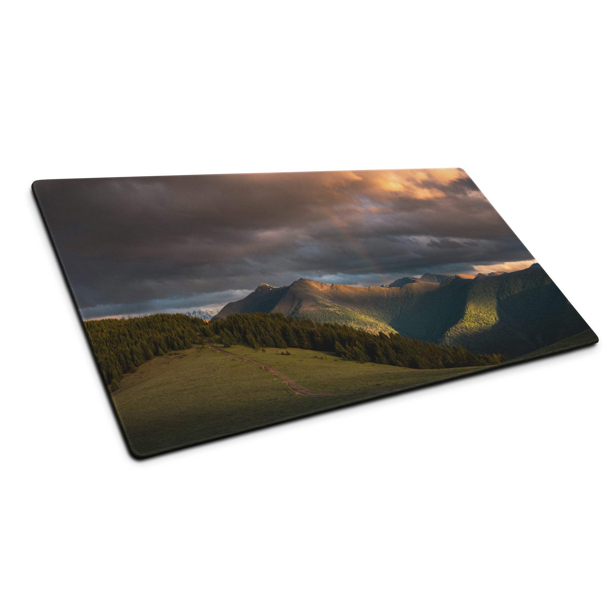 Rectangular glass cutting board with epic mountain sunset landscape print