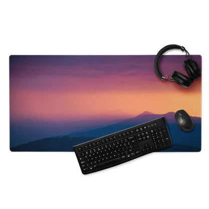 Stylish sunset purple orange gaming mouse pad with vibrant mountain view