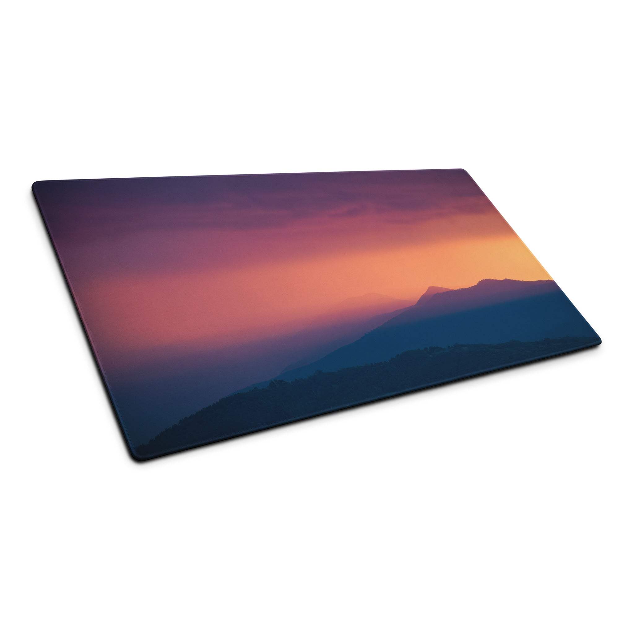 Stylish sunset mountain gradient mouse pad on large non-slip rectangular base