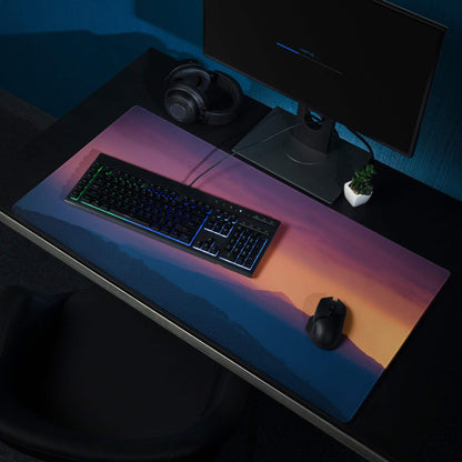 Stylish sunset purple orange gaming mouse pad with vibrant gradient mountains