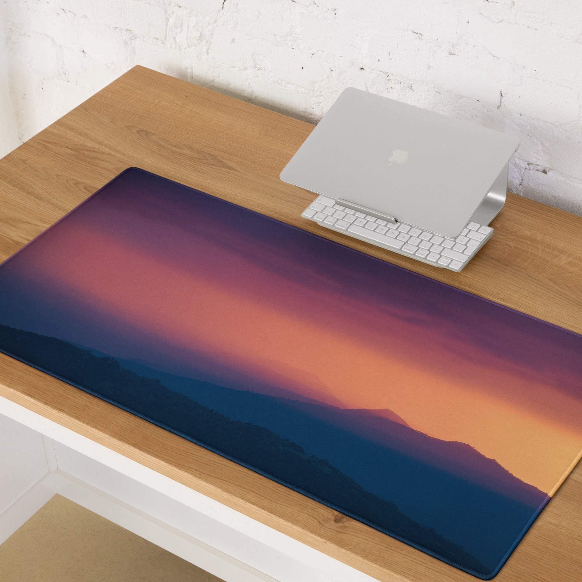 Stylish sunset purple orange gaming mouse pad with gradient mountains