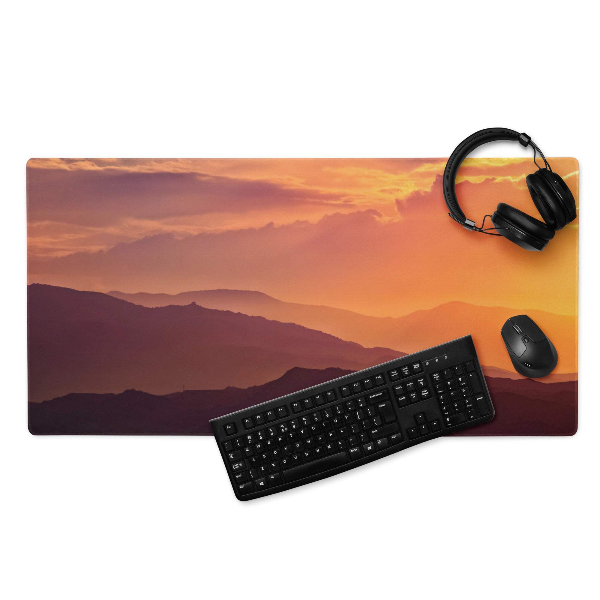 Sunset mountain landscape gaming mouse pad with non-slip base