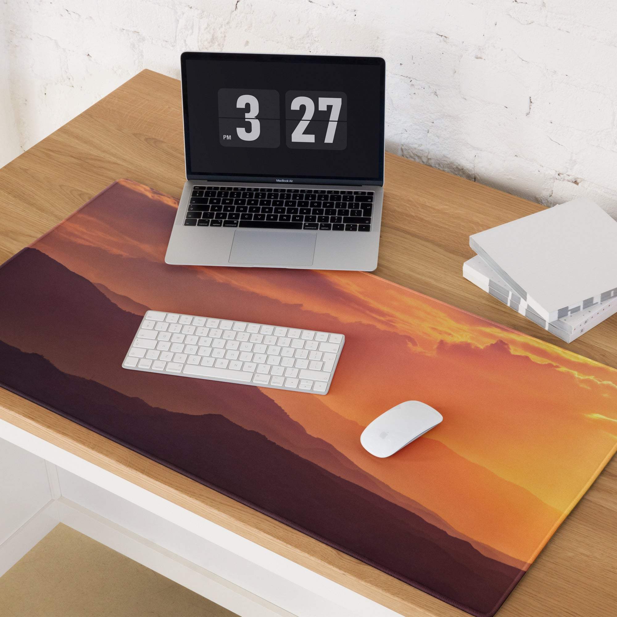 Orange brown sunset mountain landscape gaming mouse pad with non-slip base