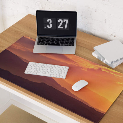 Orange brown sunset mountain landscape gaming mouse pad with non-slip base