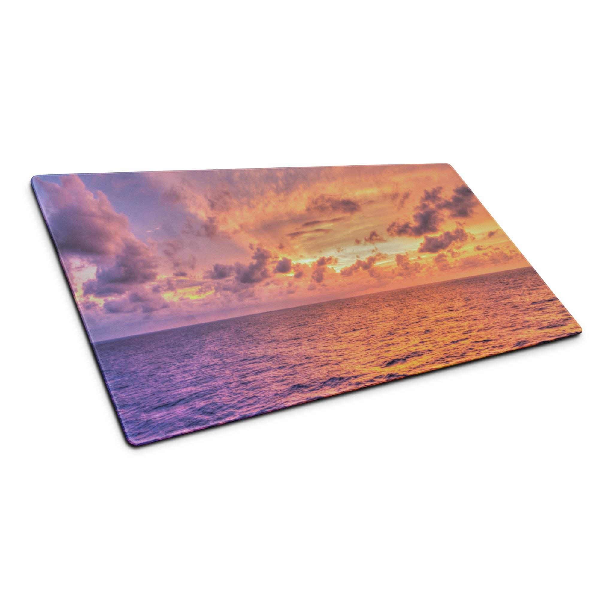 Sunset ocean vibe rectangular glass cutting board with vibrant purple orange pink clouds