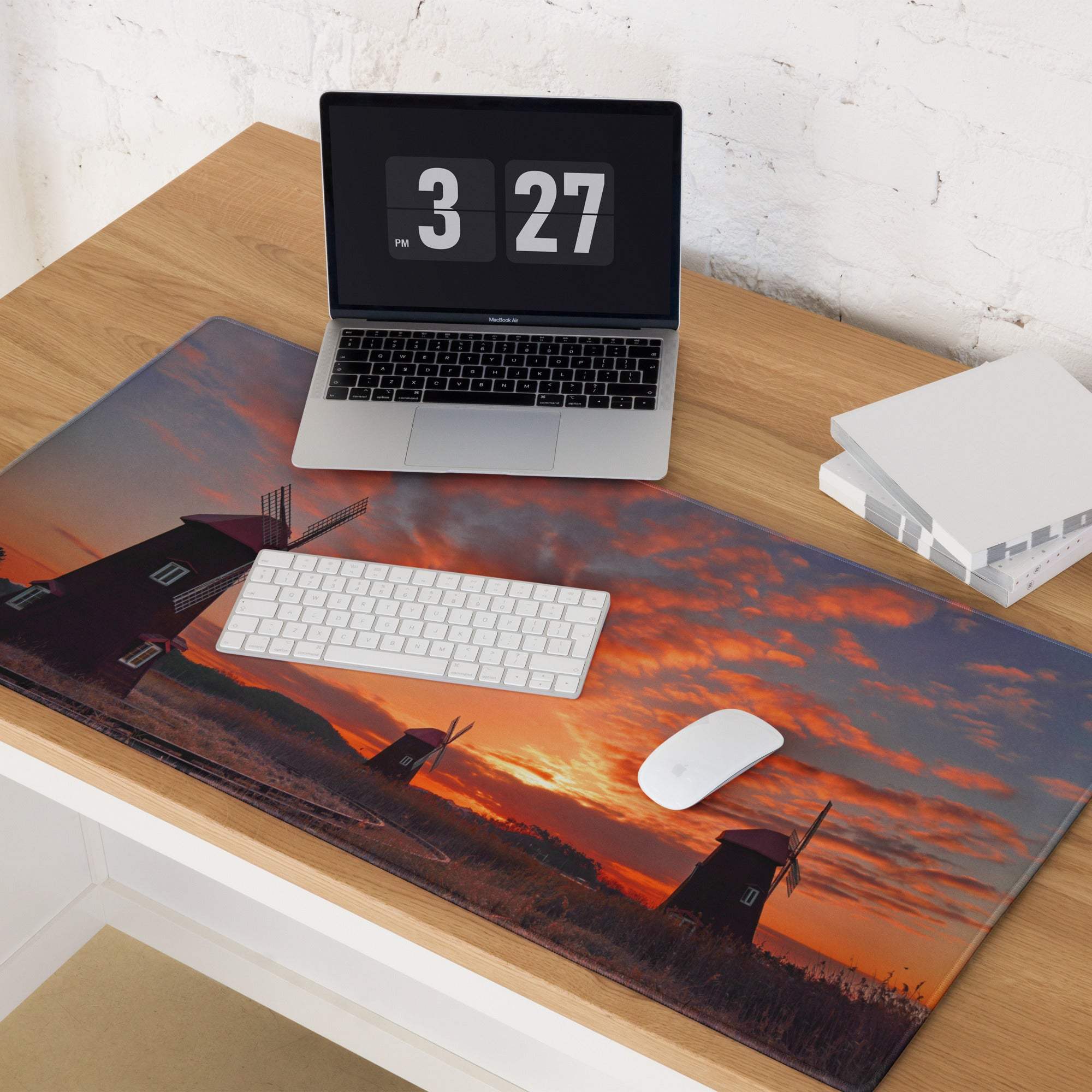 Vibrant sunset windmill landscape gaming mouse pad with dramatic sky
