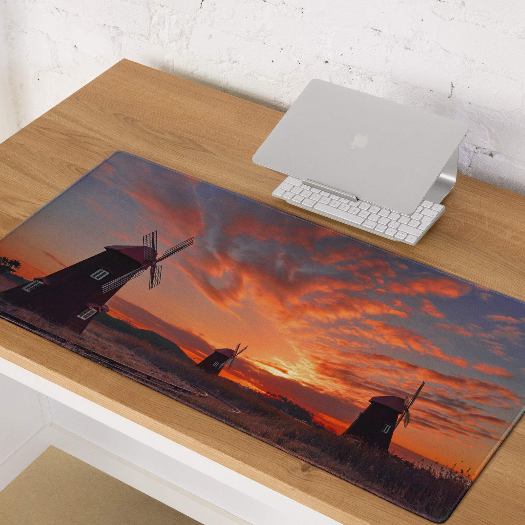 Vibrant sunset windmill gaming mouse pad with dramatic sky