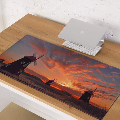 Vibrant sunset windmill gaming mouse pad with dramatic sky