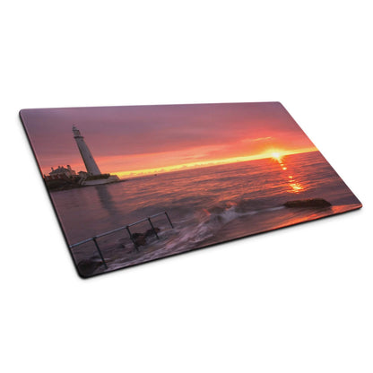 Epic Sunset Seascape gaming mouse pad with vibrant sea sunset and lighthouse
