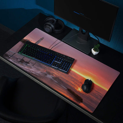 Epic Sunset Seascape gaming mouse pad with lighthouse sunset over ocean