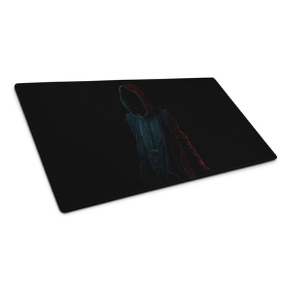 Epic Dark Neon Hooded Figure large gaming mouse pad with shadows