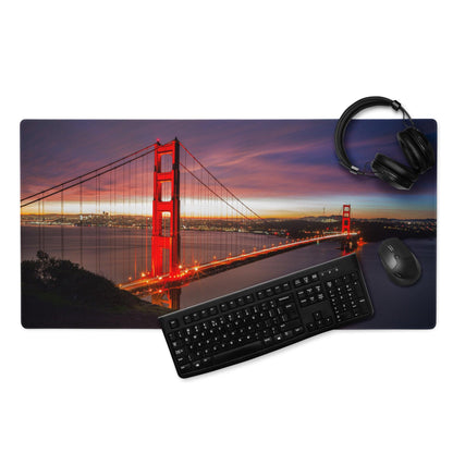 Epic sunset Golden Gate Bridge gaming mouse pad with non-slip base